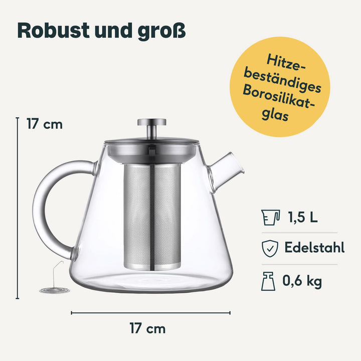 Teekanne Glas mit Sieb - 1,5 Liter