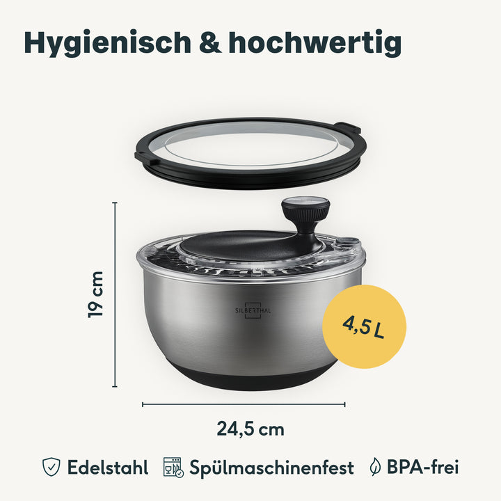 Salatschleuder Edelstahl mit Deckel