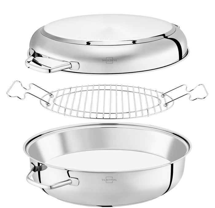 Brätertopf mit Bräterdeckel & Gitterrost Set