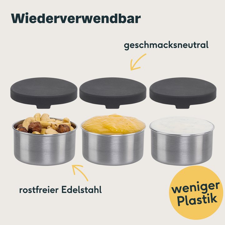 3x Mini-Dose aus Edelstahl Set
