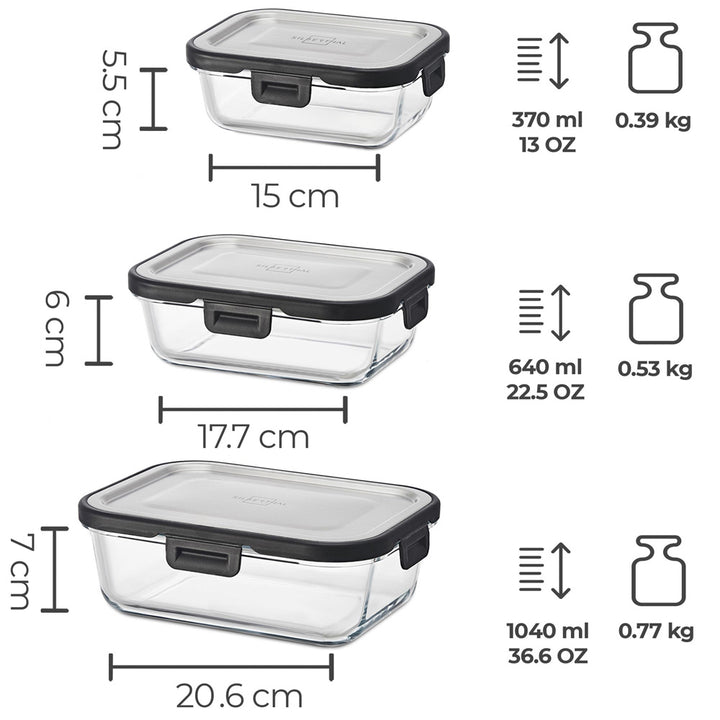 Frischhaltedosen Set aus Glas - Edelstahl Deckel - Stapelbar - Auslaufsicher