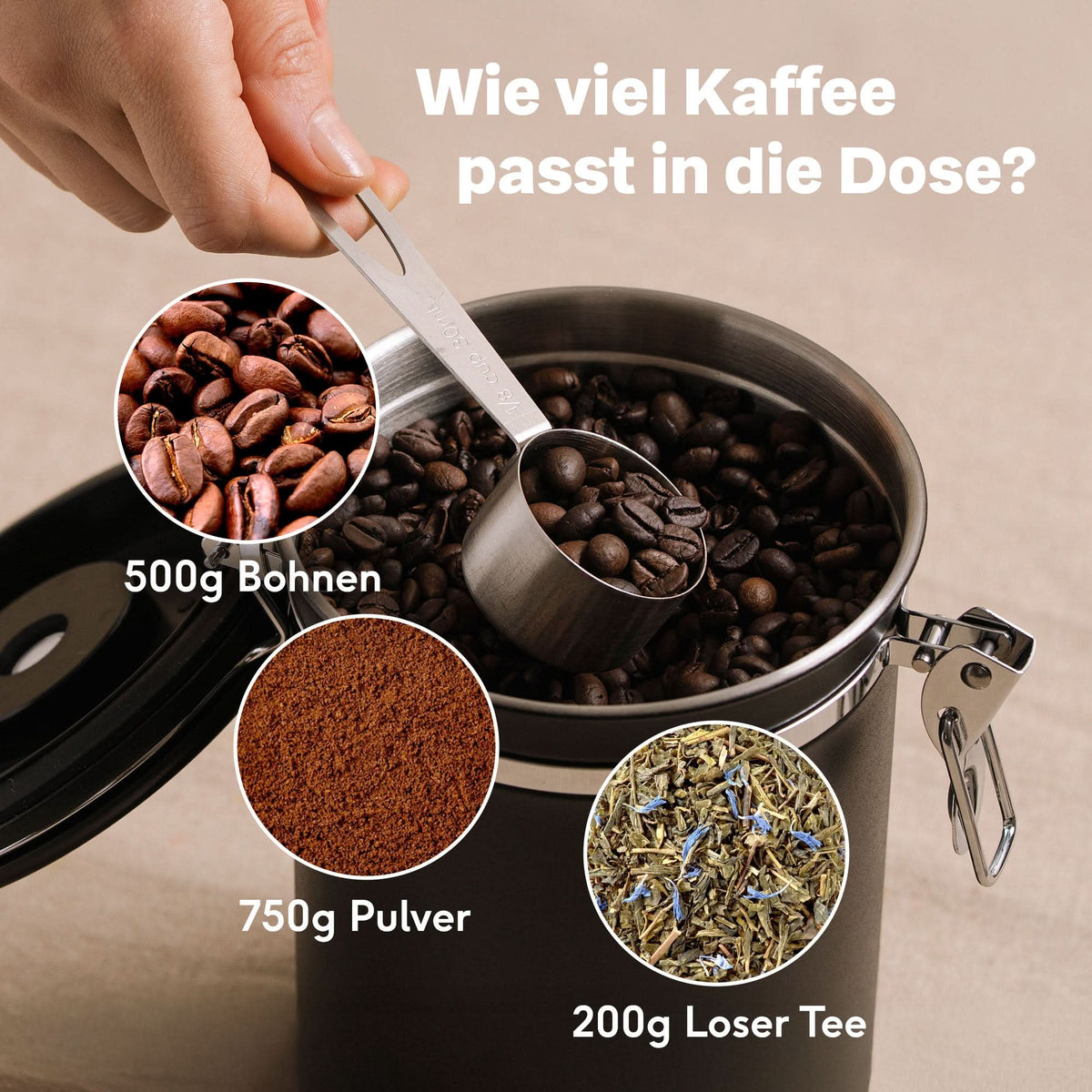 Kaffeedose luftdicht 500g mit Löffel