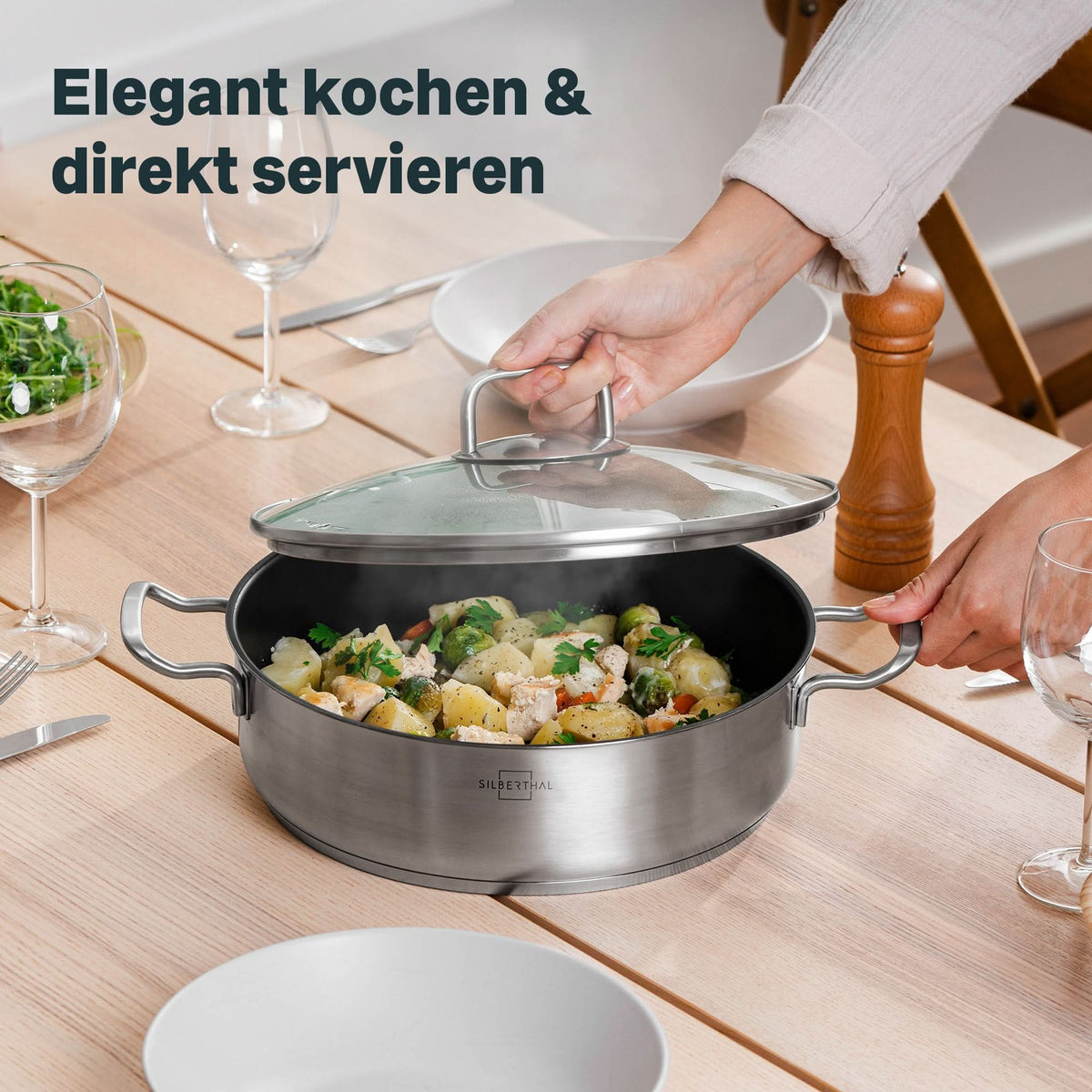 Servierpfanne 28 cm hoher Rand - mit Deckel
