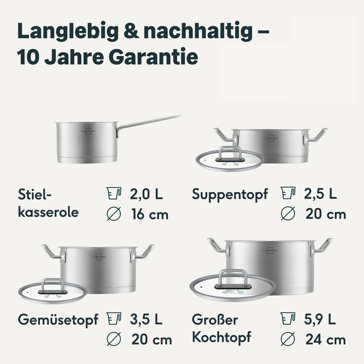Pfannen & Topfset Unbeschichtet 9-teilig