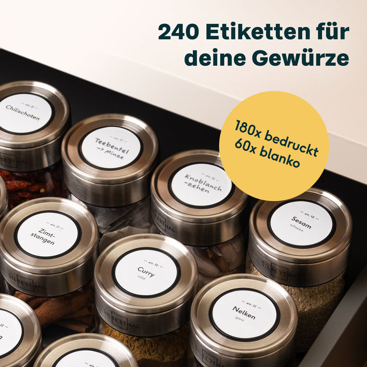 240 Etiketten Gewürzgläser Rund