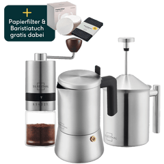 Espressokocher 4 Tassen mit Mühle & Milchaufschäumer