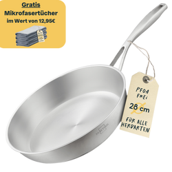 Edelstahlpfanne 28 cm Unbeschichtet + 3 Reinigungstücher