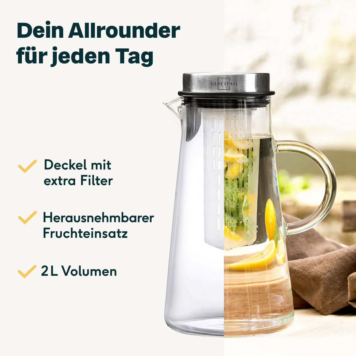 Glaskaraffe 2 Liter mit Deckel