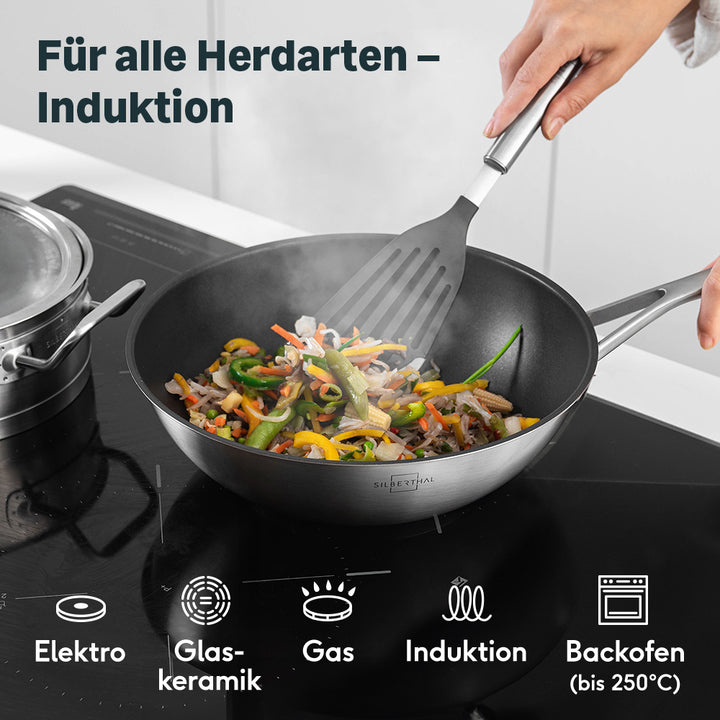 Wokpfanne Ø 28 cm Induktion - aus Edelstahl