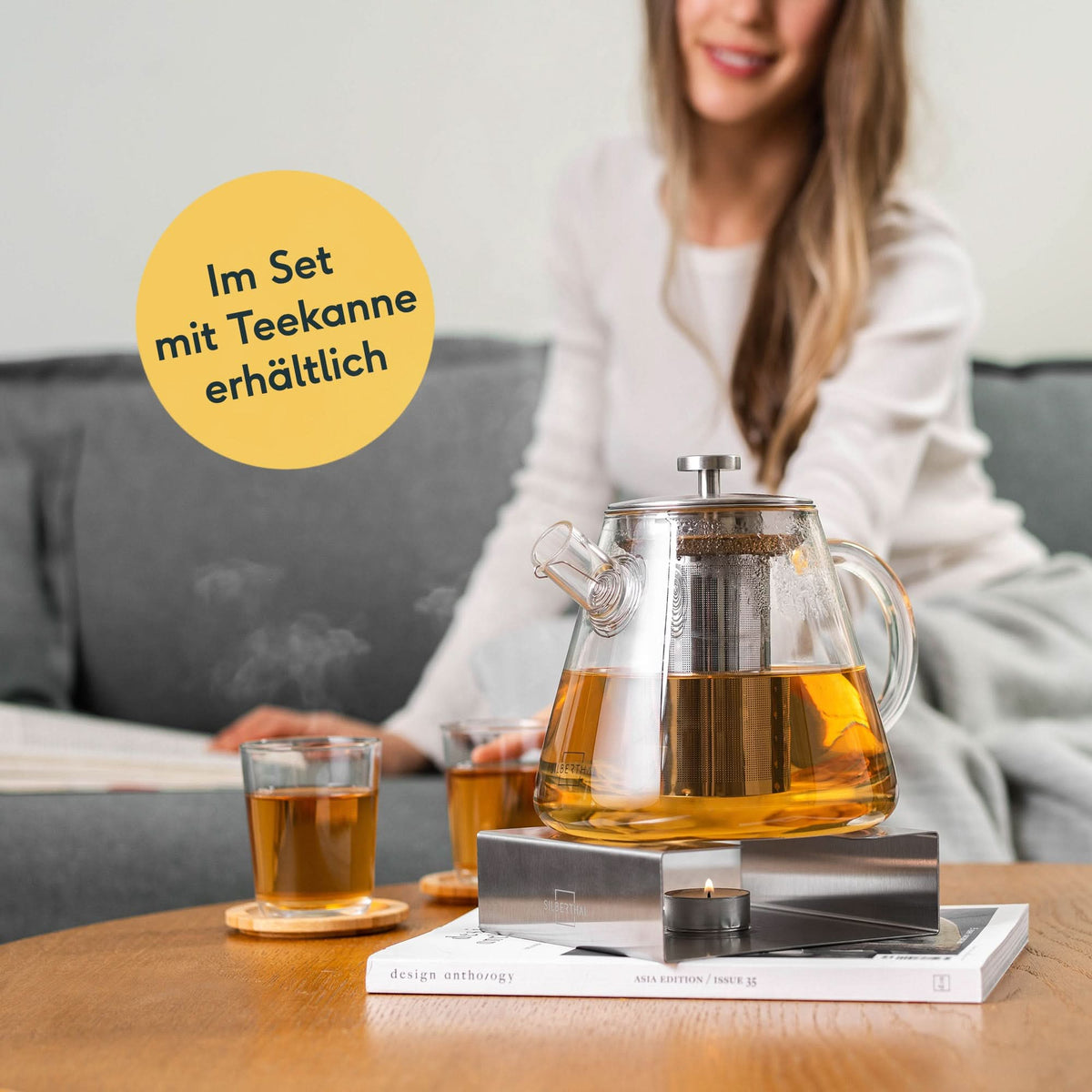 Stövchen aus Edelstahl mit Teelicht