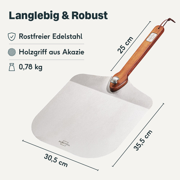 Pizzaschieber aus Edelstahl -  Ø 30 cm - drehbarer Holzgriff