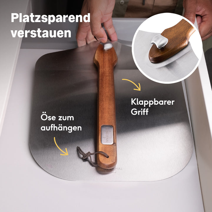Pizzaschieber aus Edelstahl -  Ø 30 cm - drehbarer Holzgriff