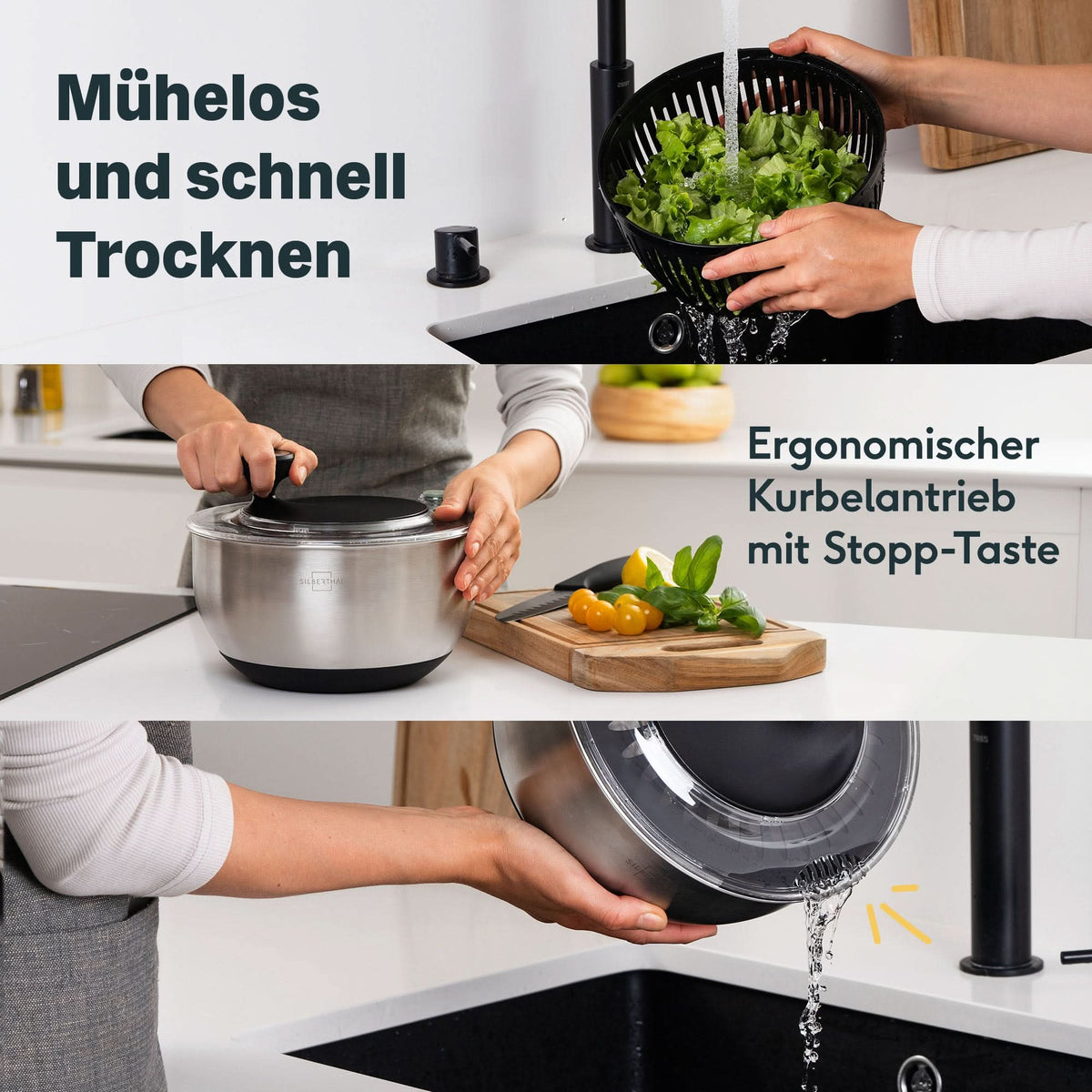 Salatschleuder aus Edelstahl