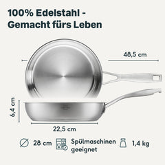 Edelstahlpfanne 28 cm Unbeschichtet
