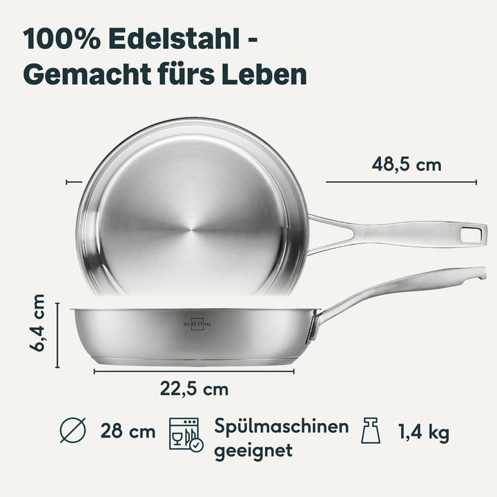 Edelstahlpfanne 28 cm Unbeschichtet