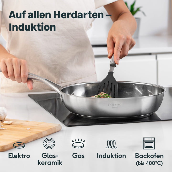 Edelstahlpfanne 28 cm Unbeschichtet