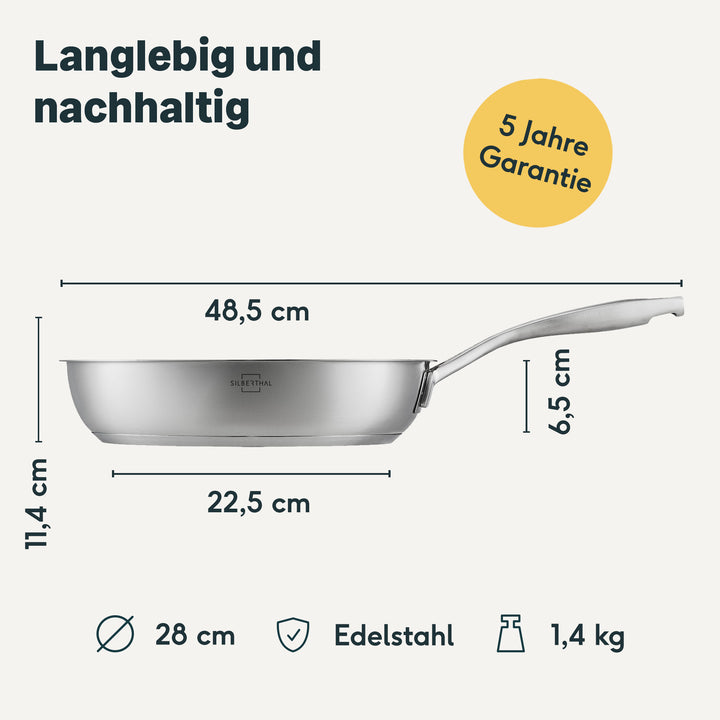 Edelstahlpfanne 28 cm Unbeschichtet