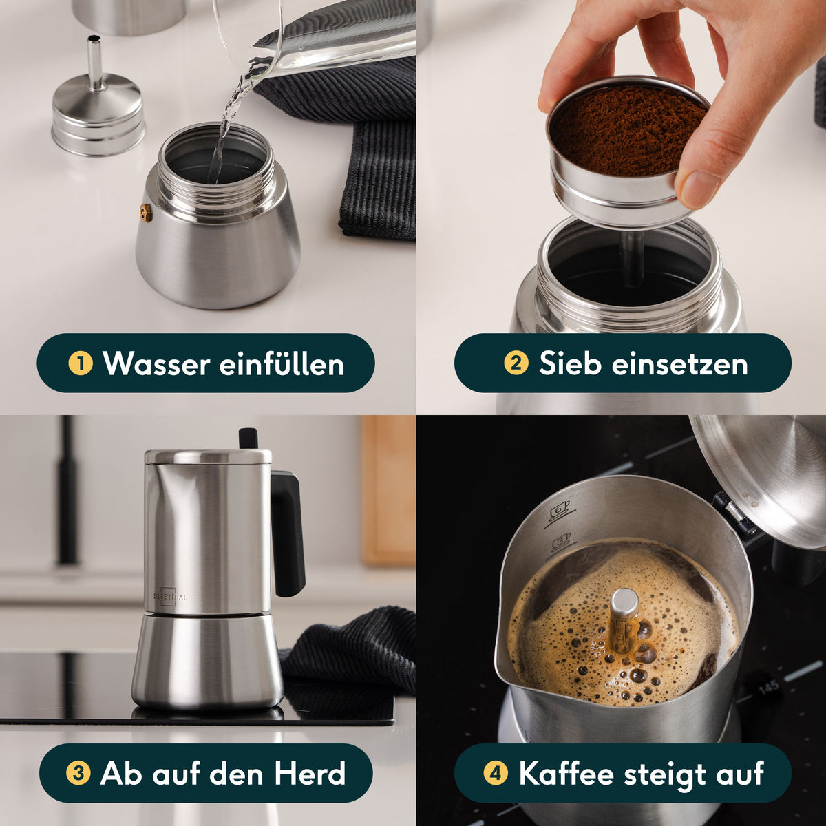 Espressokocher 4 Tassen mit Kaffeemühle
