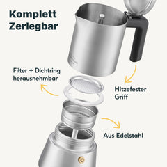 Espressokocher 6 Tassen mit Milchaufschäumer