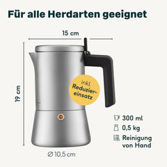 Espressokocher 6 Tassen mit Milchaufschäumer