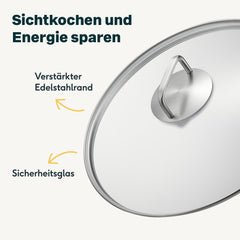 Glasdeckel 32 cm mit Edelstahlrand und Griff zum Sichtkochen