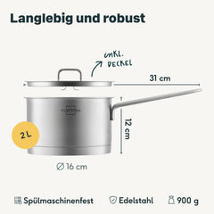 Stielkasserolle 16 cm mit Deckel