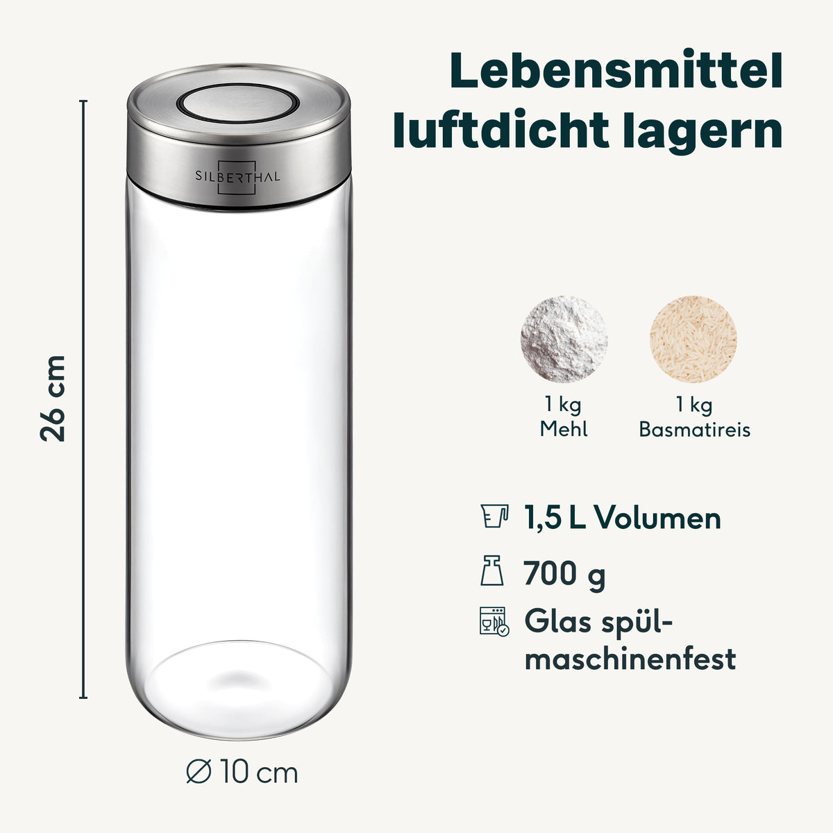Vorratsglas für 1 kg Mehl oder 500 g Haferflocken