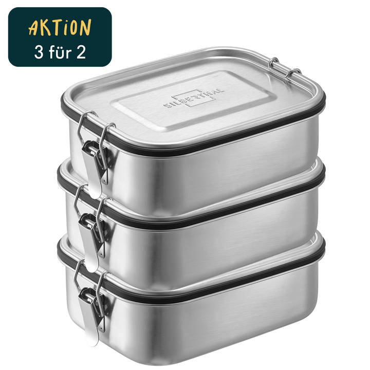 3x Brotdose Edelstahl 1200 ml Set