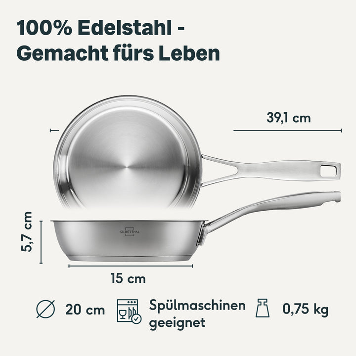 Edelstahlpfanne 20 cm Unbeschichtet
