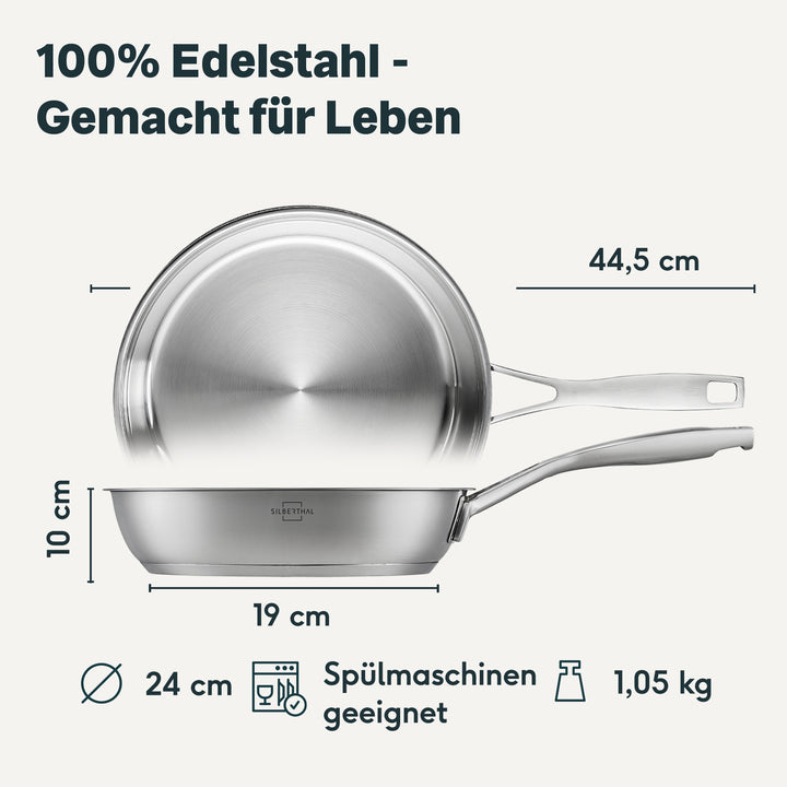 Edelstahlpfanne 24 cm Unbeschichtet