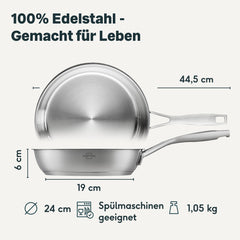 Edelstahlpfanne 24 cm Unbeschichtet