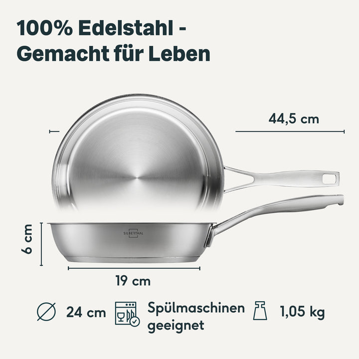 Edelstahlpfanne 24 cm Unbeschichtet