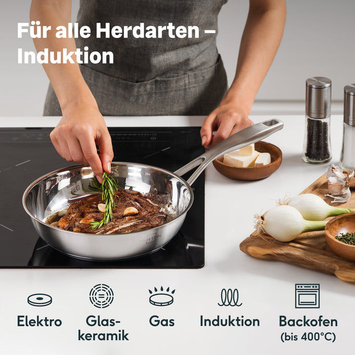 Edelstahlpfanne 24 cm Unbeschichtet