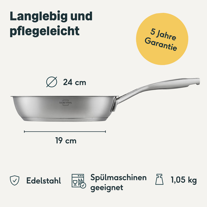 Edelstahlpfanne 24 cm Unbeschichtet