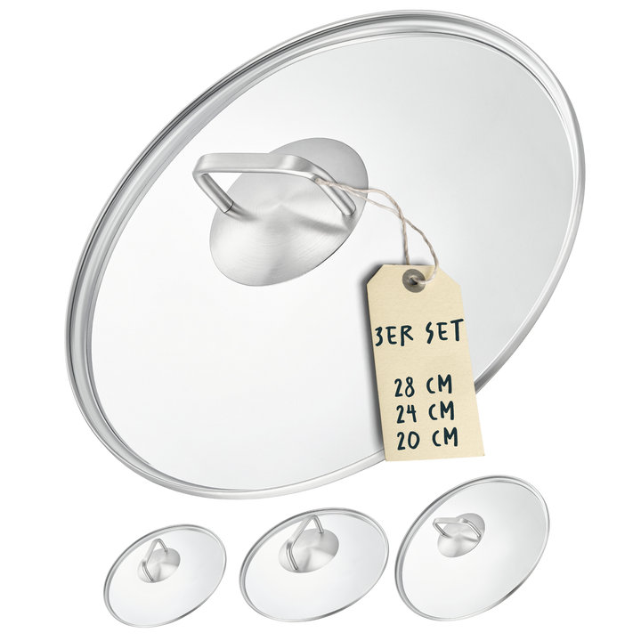 3x Glasdeckel Set (20, 24 & 28 cm)
