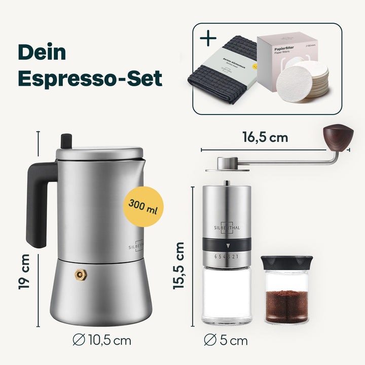 Espressokocher mit Kaffeemühle Set