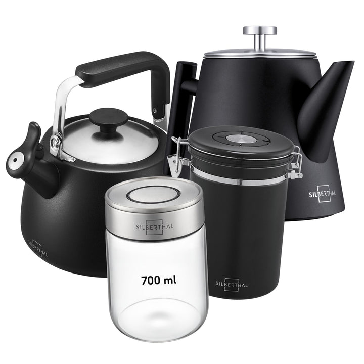 Teekanne mit Wasserkessel, Vorratsglas & Aufbewahrungsdose