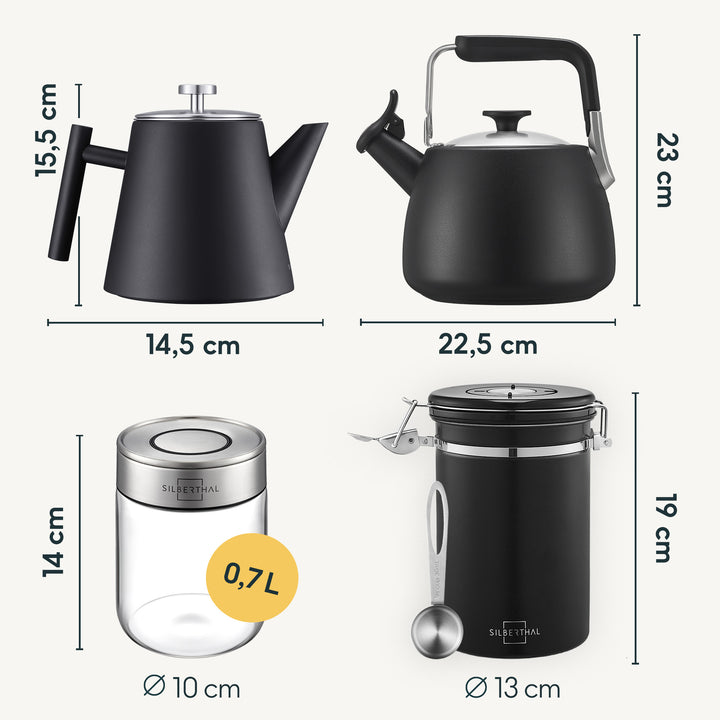 Teekanne mit Wasserkessel, Vorratsglas & Aufbewahrungsdose