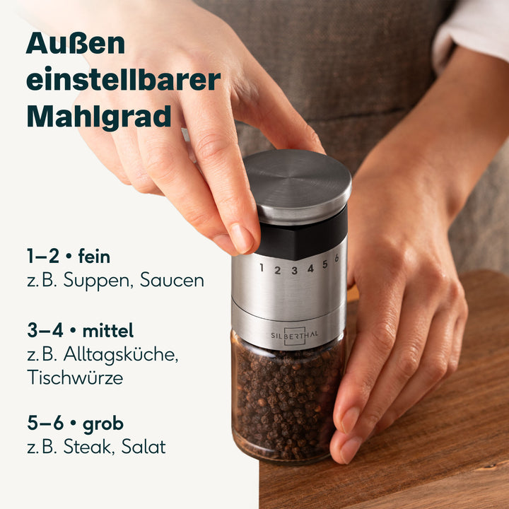 Salz und Peffermühle mit Einstellring 4er Set