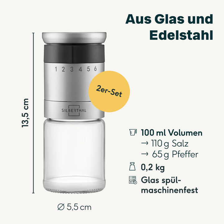 Salz und Peffermühle mit Einstellring 2er Set