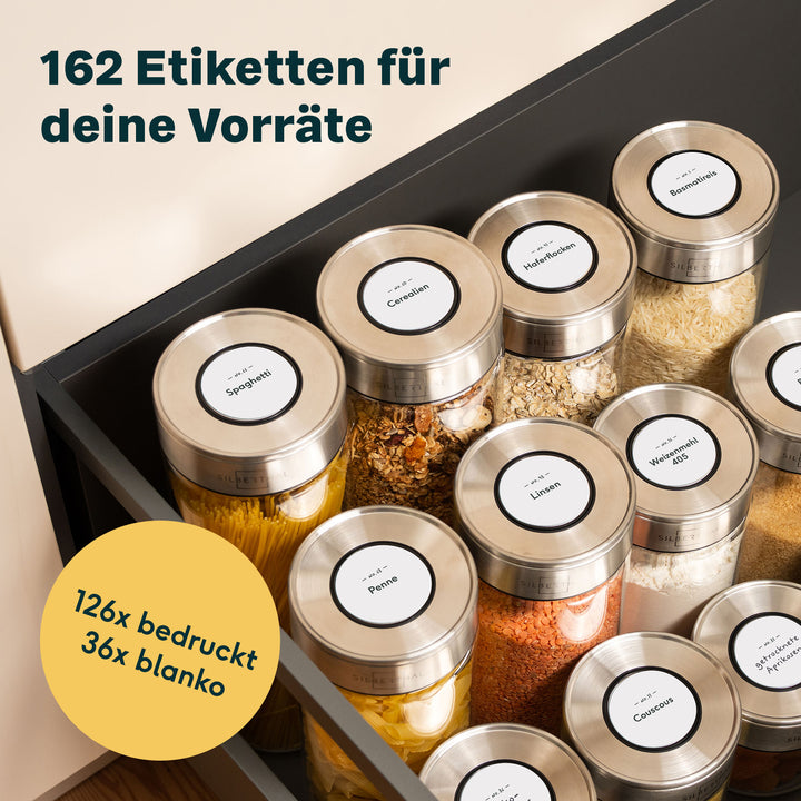 162 Vorratsgläser Etiketten Rund