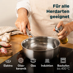 Sauteuse 20 cm auf dem Herd, geeignet für Elektro, Glaskeramik, Gas, Induktion und Backofen bis 400 °C