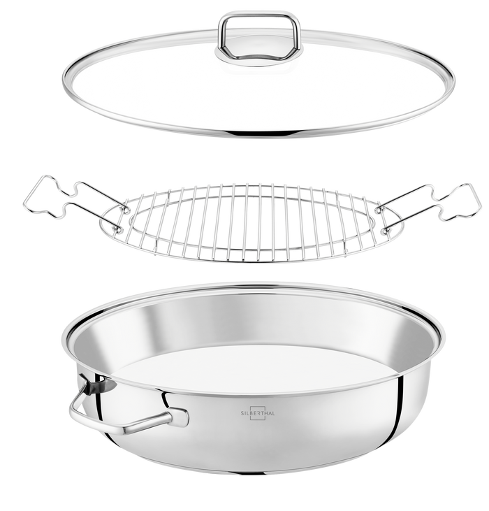 Brätertopf mit Glasdeckel & Gitterrost Set