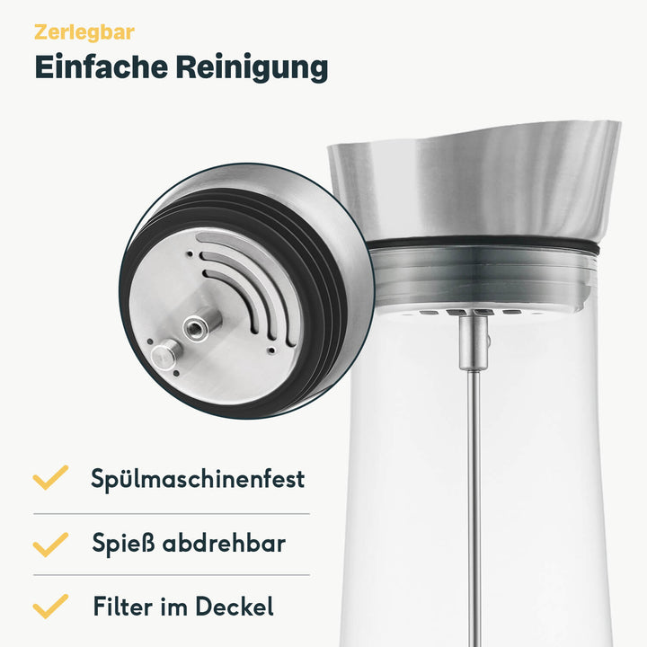 Wasserkaraffe mit Spieß für Obst oder Gemüse - 1 Liter - Spülmaschinenfest