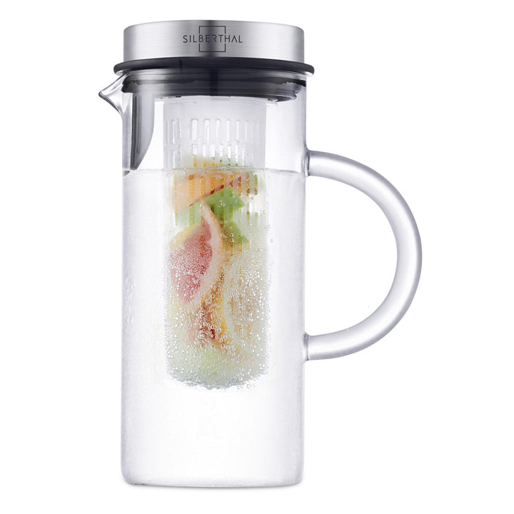 Glaskaraffe 1 Liter mit Deckel & Fruchteinsatz - Hitzebeständig - Spülmaschinenfest