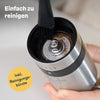 Manuelle Kaffeemühle aus Edelstahl und Glas mit Kegelmahlwerk