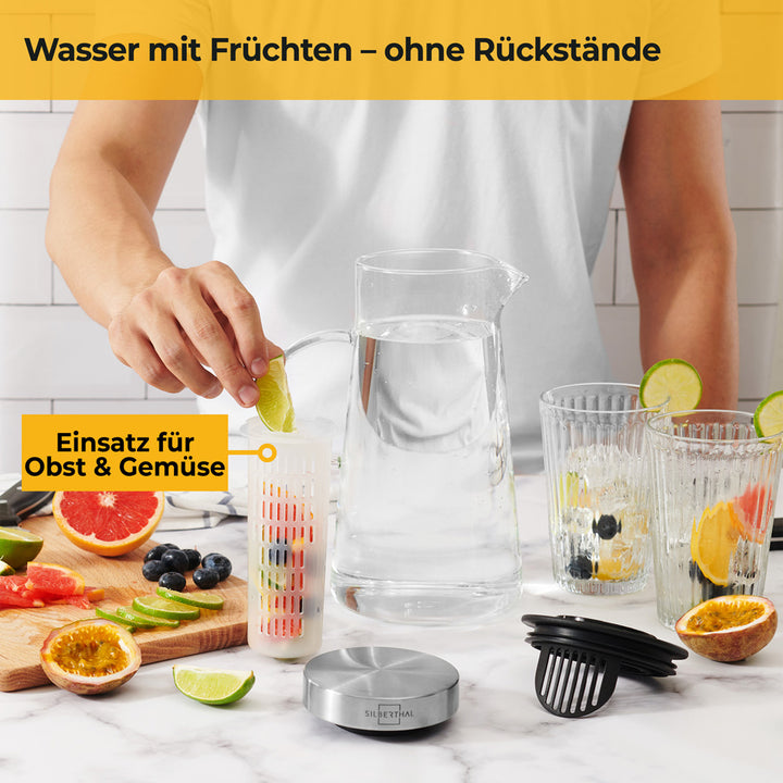 Glaskaraffen Set 1 & 2 Liter - mit Deckel & Einsatz - Spülmaschinenfest