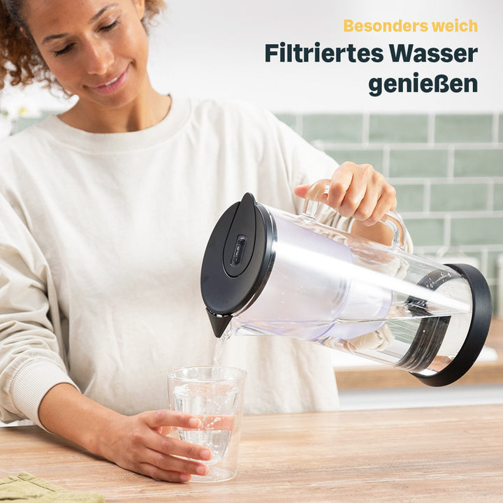 Wasserfilterkanne aus Glas für 2,7 Liter bestes Trinkwasser - ohne Kartusche