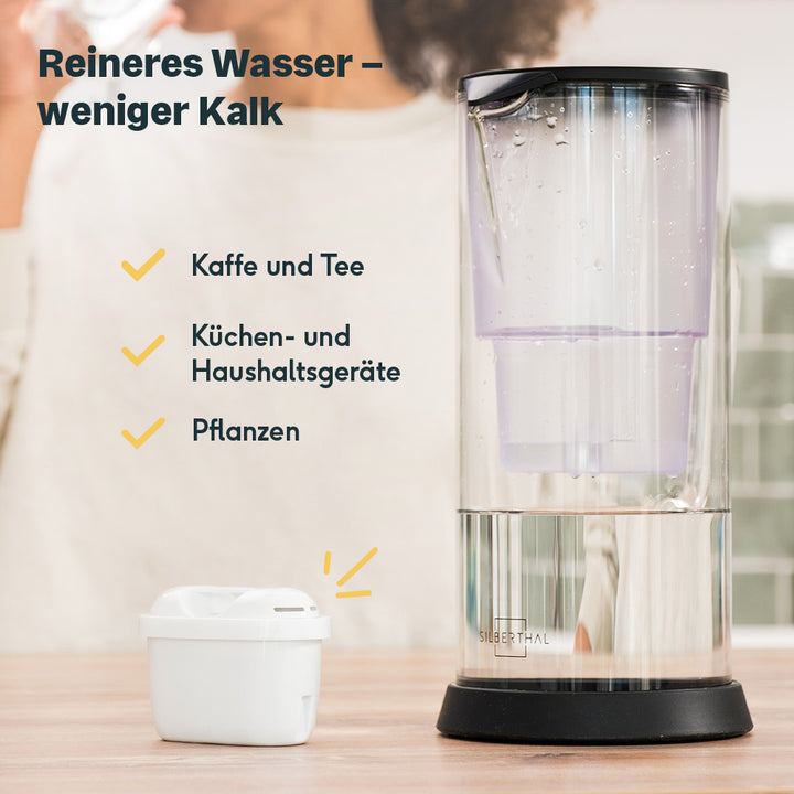 Wasserfilterkanne aus Glas für 2,7 Liter bestes Trinkwasser - ohne Kartusche