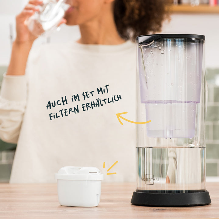 Wasserfilterkanne aus Glas für 2,7 Liter bestes Trinkwasser - ohne Kartusche
